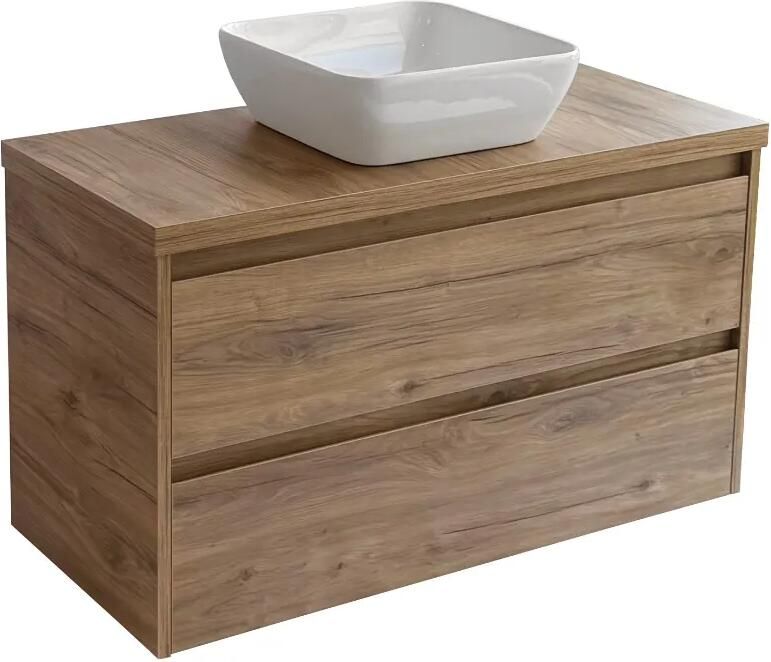 Sanicare Avenza badmeubel 100cm diveria oak met witte waskom 40x40cm