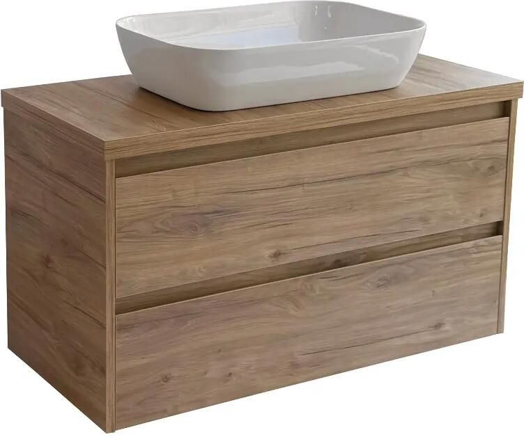 Sanicare Avenza badmeubel 100cm diveria oak met witte waskom 60x40cm