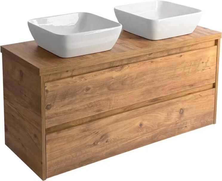 Sanicare Avenza badmeubel 120cm arrano oak met witte waskommen 40x40cm