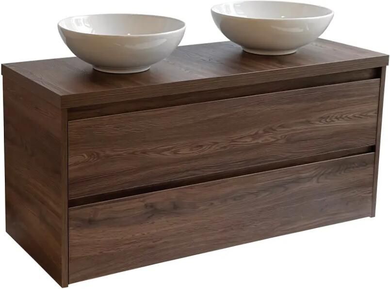 Sanicare Avenza badmeubel 120cm nera oak met ronde witte waskommen