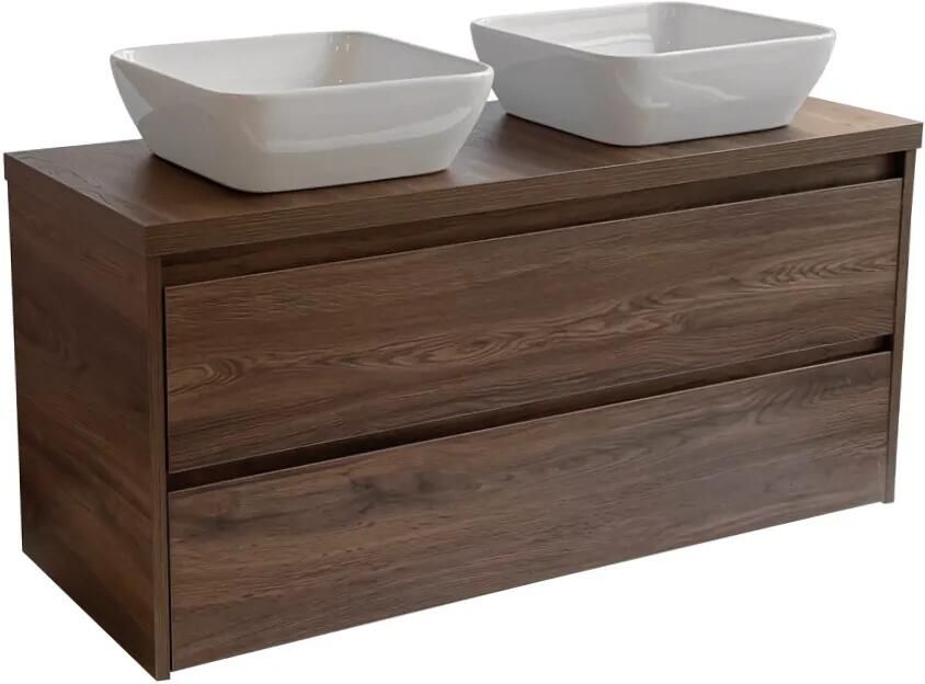 Sanicare Avenza badmeubel 120cm nera oak met witte waskommen 40x40cm