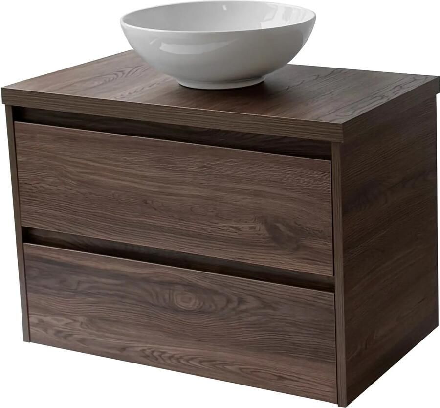 Sanicare Avenza badmeubel 80cm nera oak met ronde witte waskom