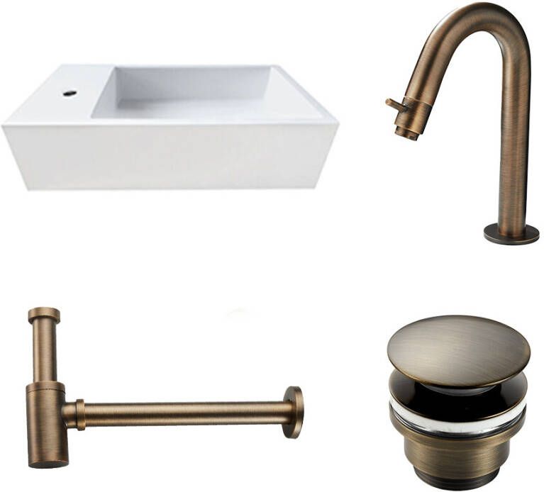 Saniclear Alaska fonteinset links met gebogen kraan in verouderd messing