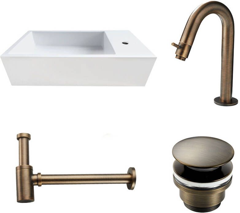 Saniclear Alaska fonteinset rechts met gebogen kraan in verouderd messing