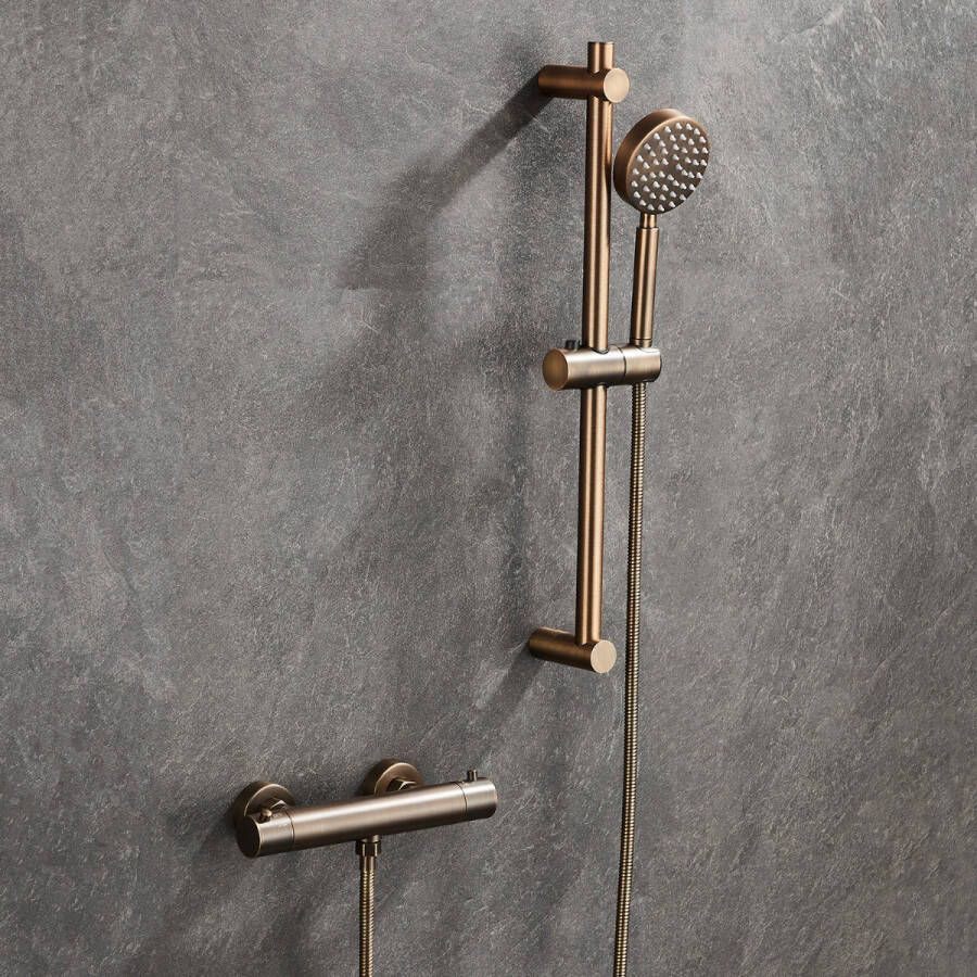 Saniclear Antique doucheset met thermostatische kraan handdouche en glijstang verouderd messing
