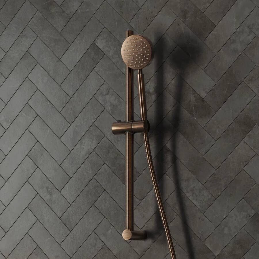 Saniclear Antique glijstangset met Vision handdouche verouderd messing