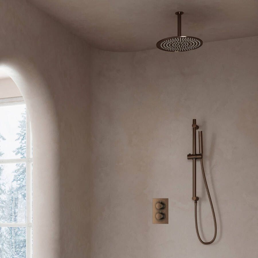 Saniclear Antique inbouw regendouche met 20cm hoofddouche plafondarm en glijstang verouderd messing