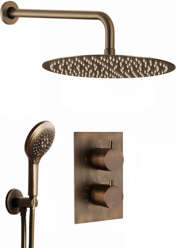 Saniclear Antique inbouw regendouche met 20cm hoofddouche wandarm en 2 standen handdouche verouderd messing