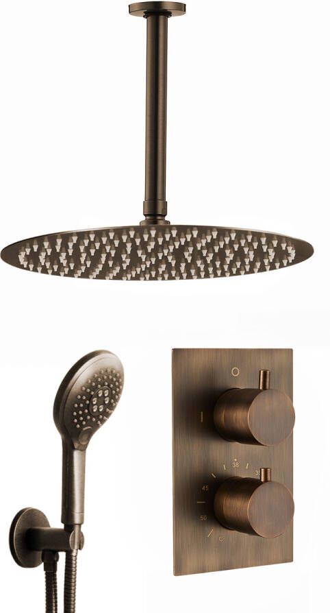 Saniclear Antique inbouw regendouche met 30cm hoofddouche plafondarm en 2 standen handdouche verouderd messing