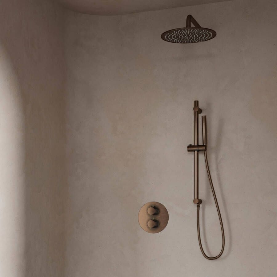 Saniclear Antique inbouw regendouche rond met 20cm hoofddouche muurarm en glijstang verouderd messing