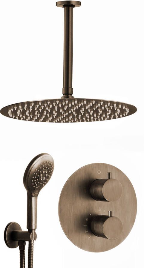 Saniclear Antique inbouw regendouche rond met 20cm hoofddouche plafondarm en 2 standen handdouche verouderd messing
