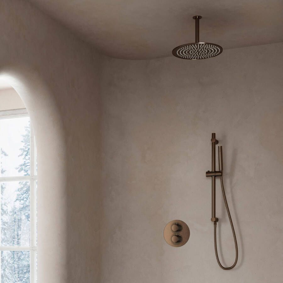 Saniclear Antique inbouw regendouche rond met 20cm hoofddouche plafondarm en glijstang verouderd messing