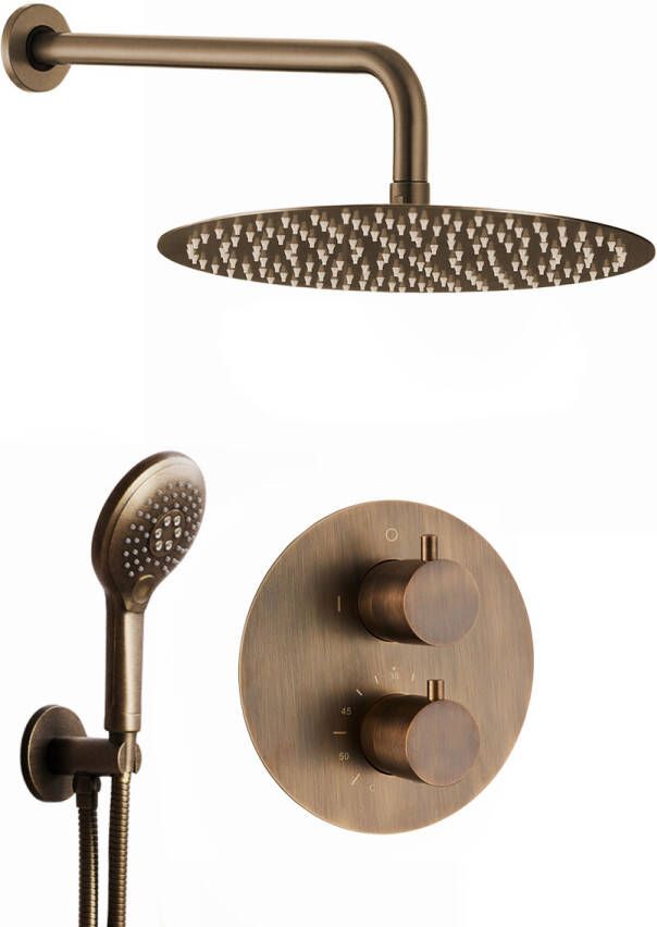 Saniclear Antique inbouw regendouche rond met 20cm hoofddouche wandarm en 2 standen handdouche verouderd messing