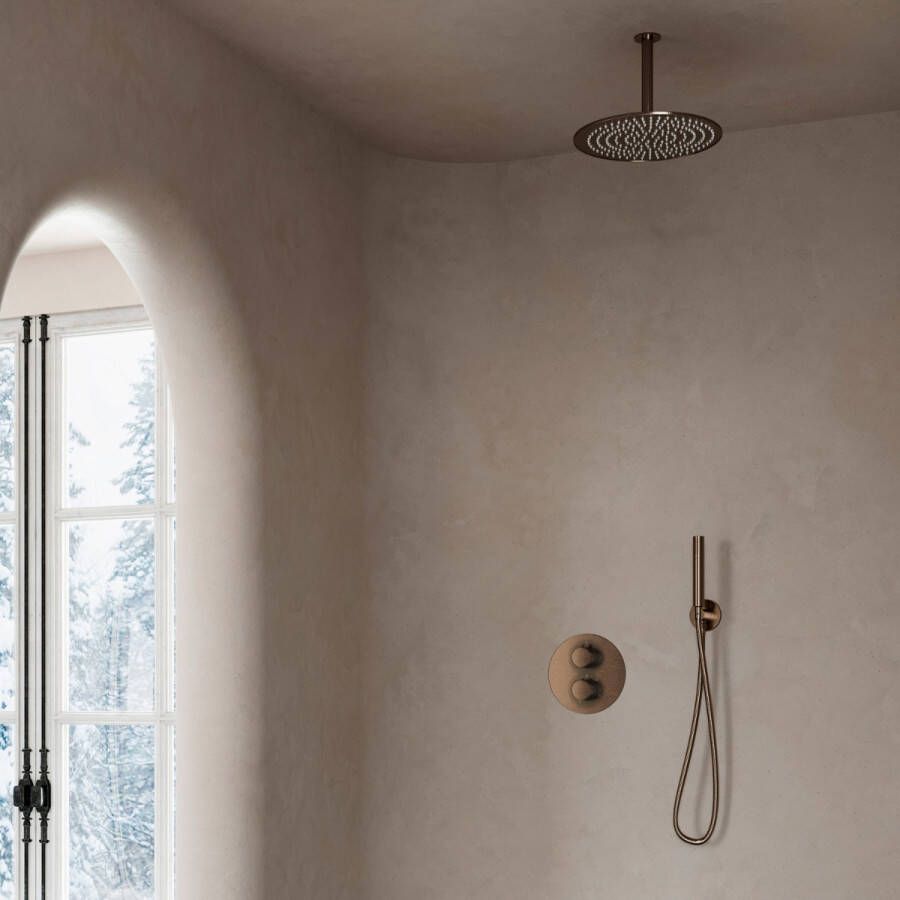 Saniclear Antique inbouw regendouche rond met 30cm hoofddouche en plafondarm verouderd messing