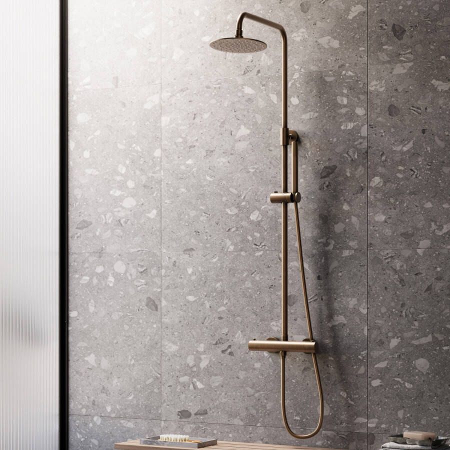 Saniclear Antique opbouw regendouche met 30cm hoofddouche en staafhanddouche verouderd messing