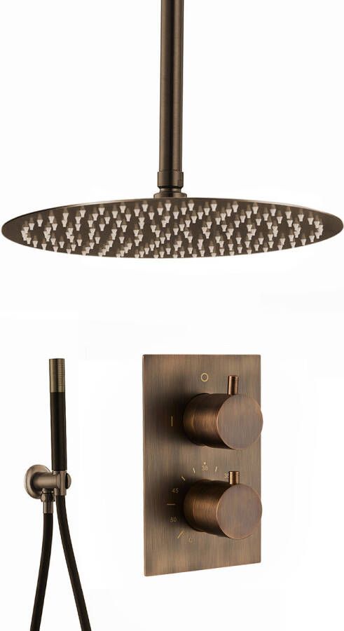 Saniclear Antique Pro inbouw regendouche met 20cm hoofddouche en plafondarm verouderd messing