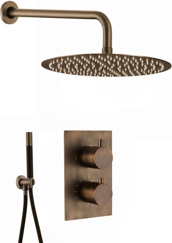 Saniclear Antique Pro inbouw regendouche met 30cm hoofddouche en wandarm verouderd messing