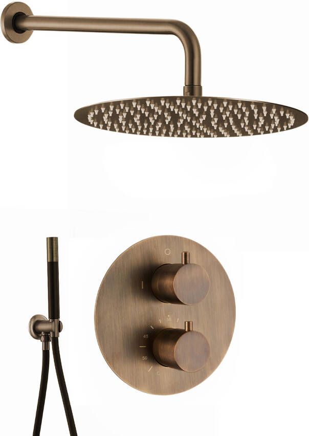 Saniclear Antique Pro inbouw regendouche rond met 30cm hoofddouche en wandarm verouderd messing