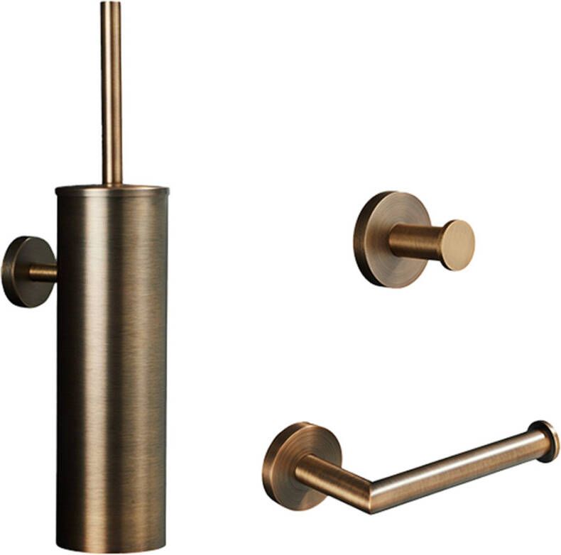 Saniclear Antique toilet accessoire set incl toiletborstel rolhouder en haak verouderd messing