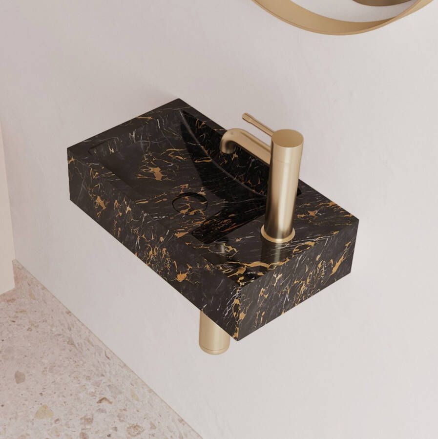 Saniclear Athens Portoro Gold fontein met kraangat rechts 39x22x10cm