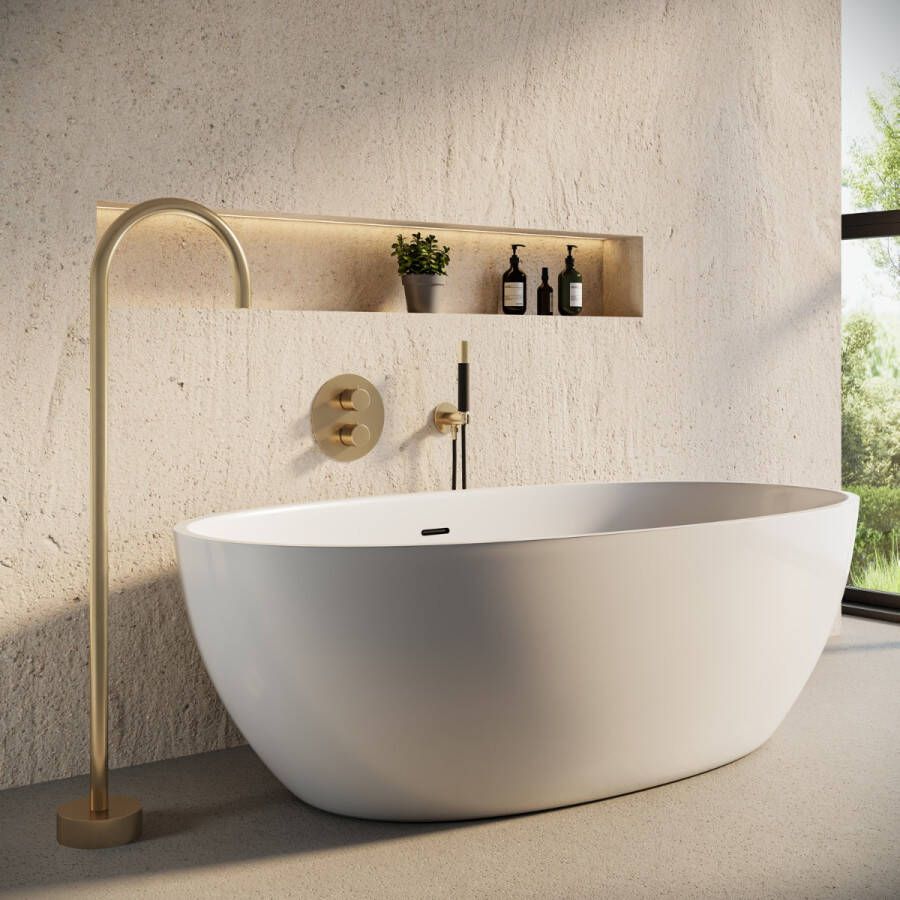 Saniclear Brass Pro inbouw badkraan rond met vrijstaande uitloop geborsteld messing mat goud