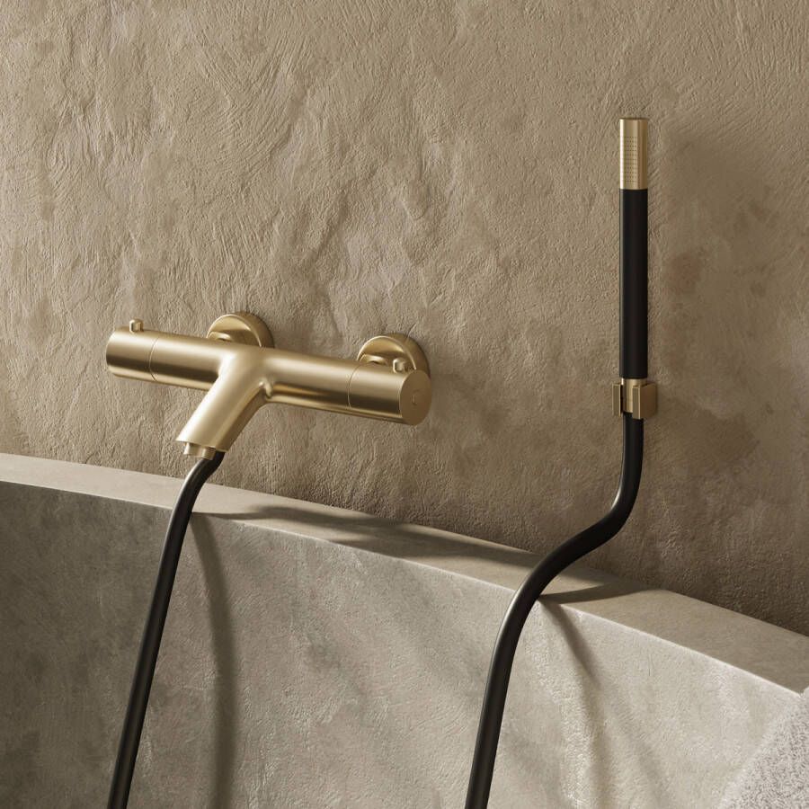 Saniclear Brass Pro thermostatische opbouw badkraan met handdouche geborsteld messing mat goud