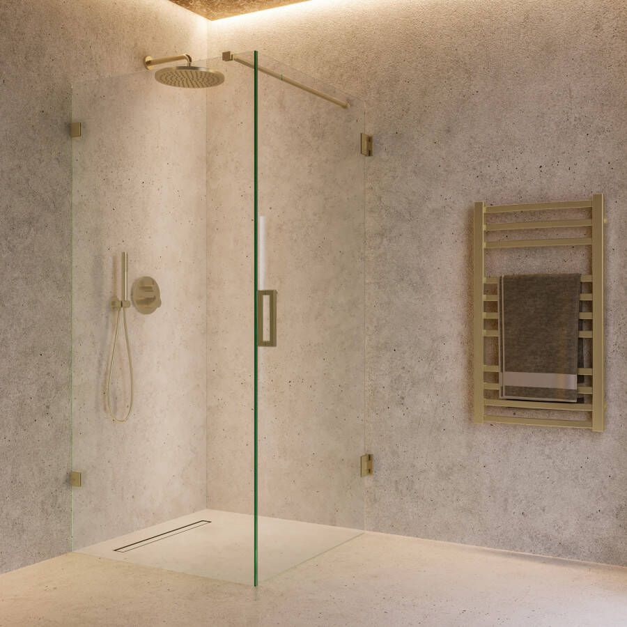 Saniclear Brass profielloze douchecabine 100x90cm met 90cm deur geborsteld messing - Foto 2