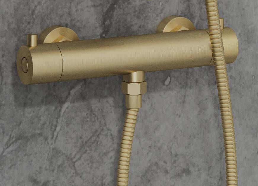 Saniclear Brass thermostatische douchekraan messing geborsteld goud mat