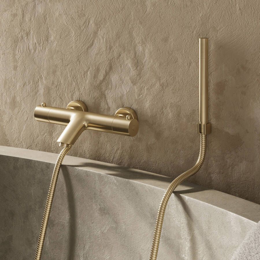 Saniclear Brass thermostatische opbouw badkraan met handdouche geborsteld messing mat goud
