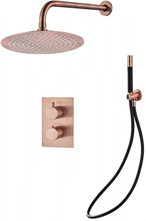 Saniclear Copper Pro inbouw regendouche met wandarm en 30cm hoofddouche geborsteld koper zwart