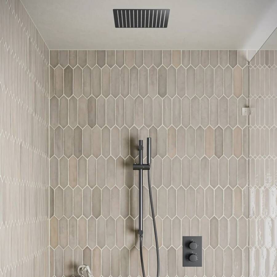 Saniclear Cube inbouw regendouche met inbouw douchekop 30x30cm glijstang en staafhanddouche verouderd ijzer gunmetal