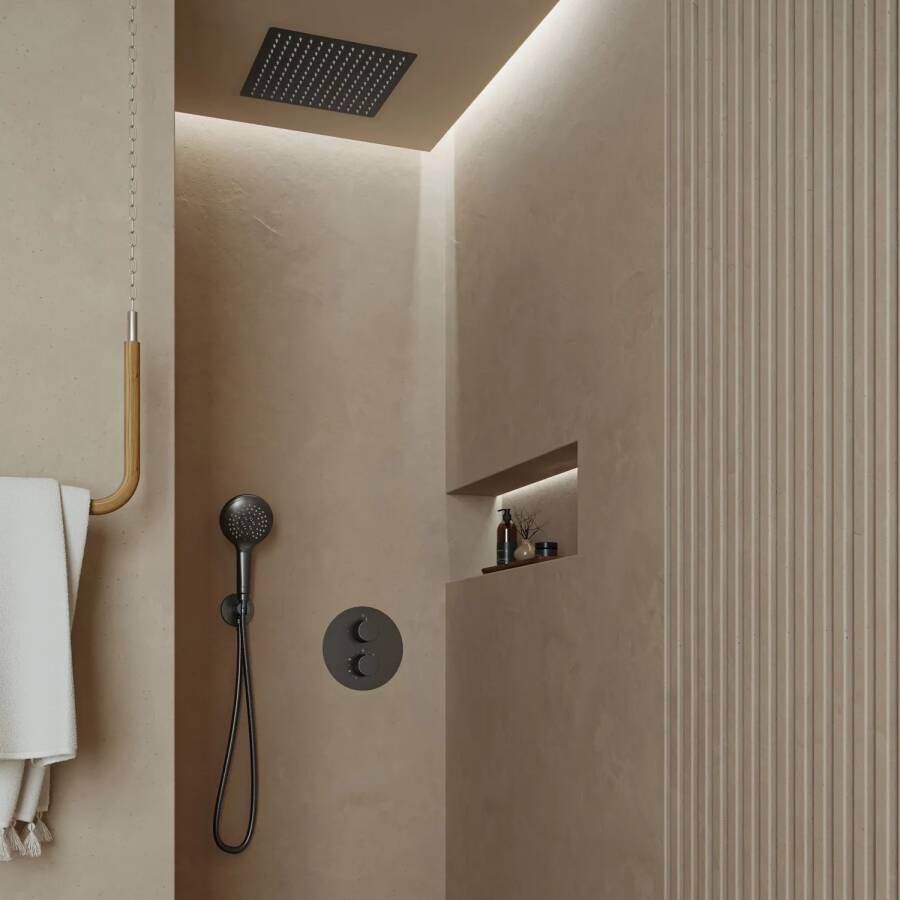 Saniclear Cube inbouw regendouche rond met inbouw douchekop 30x30cm en 2 standen handdouche verouderd ijzer gunmetal