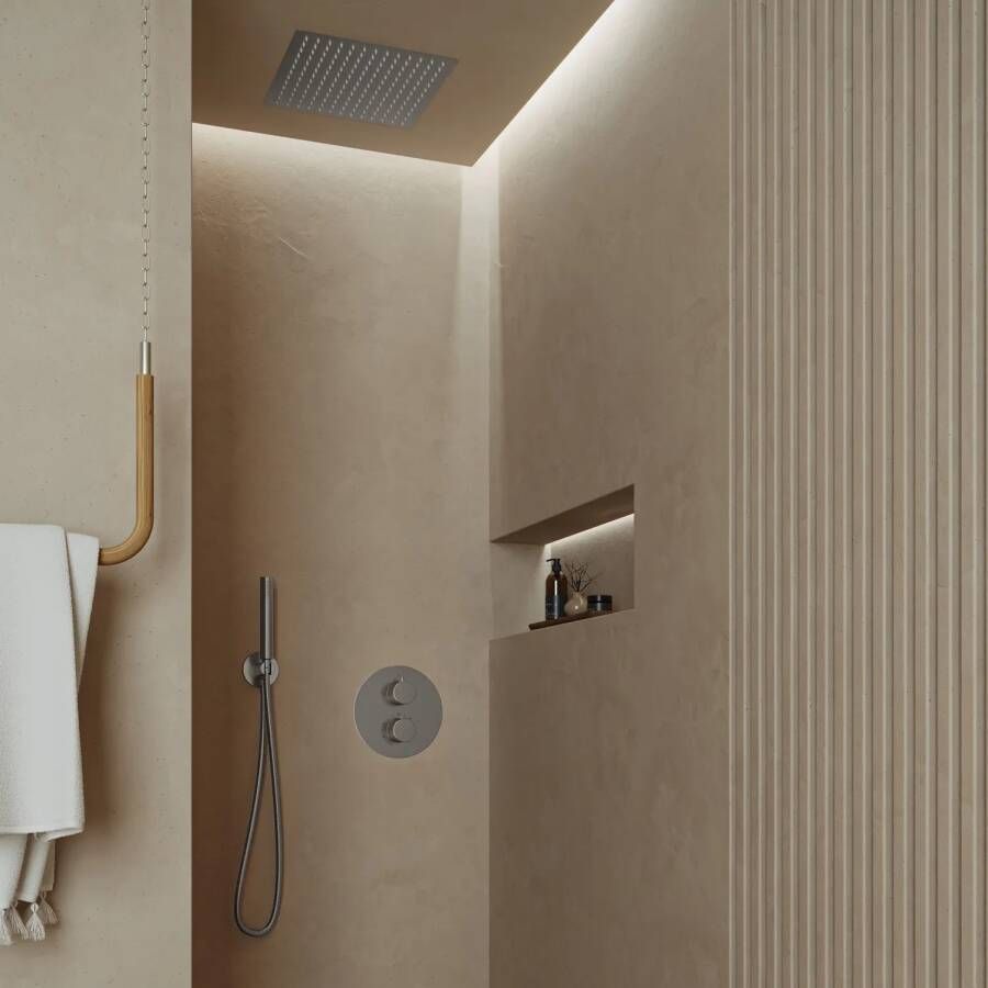 Saniclear Cube inbouw regendouche rond met inbouw douchekop 30x30cm en staafhanddouche RVS