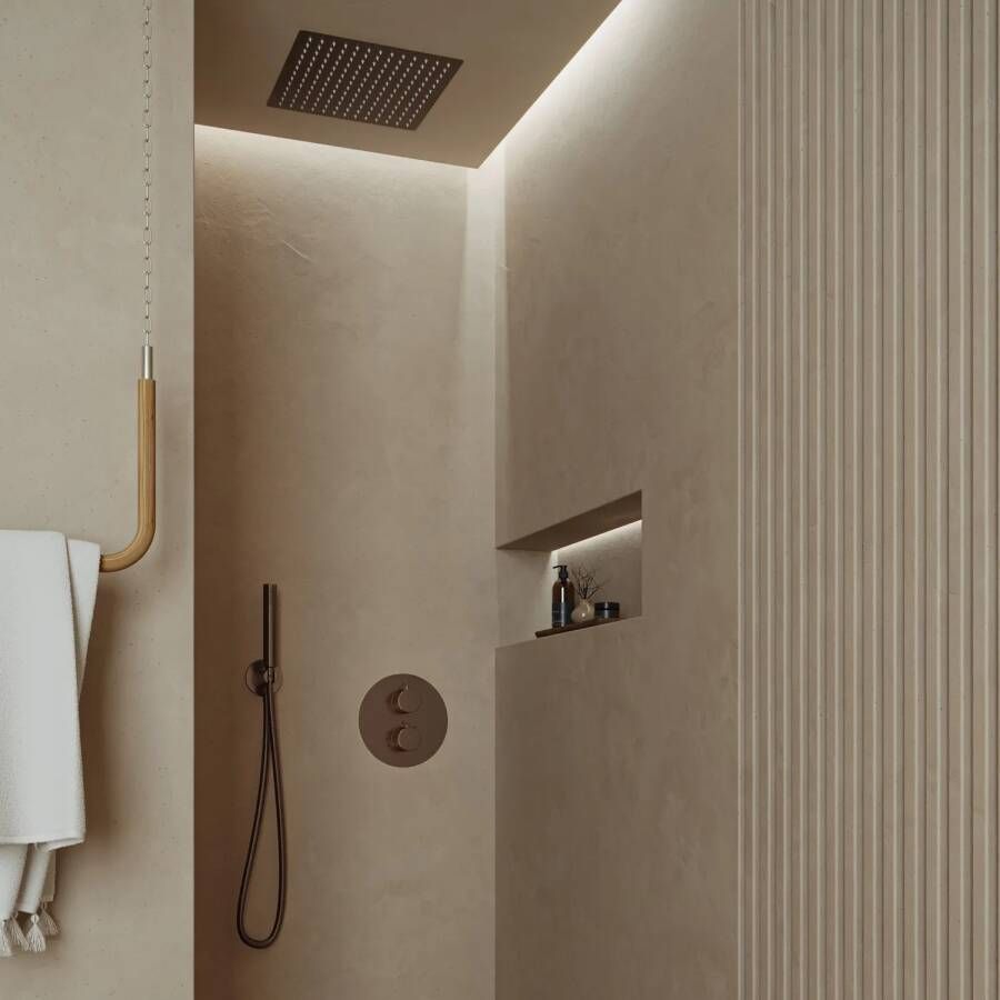 Saniclear Cube inbouw regendouche rond met inbouw douchekop 30x30cm en staafhanddouche verouderd messing