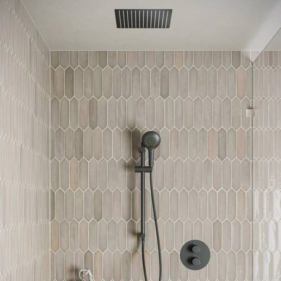 Saniclear Cube inbouw regendouche rond met inbouw douchekop 30x30cm glijstang en 2 standen handdouche zwart mat