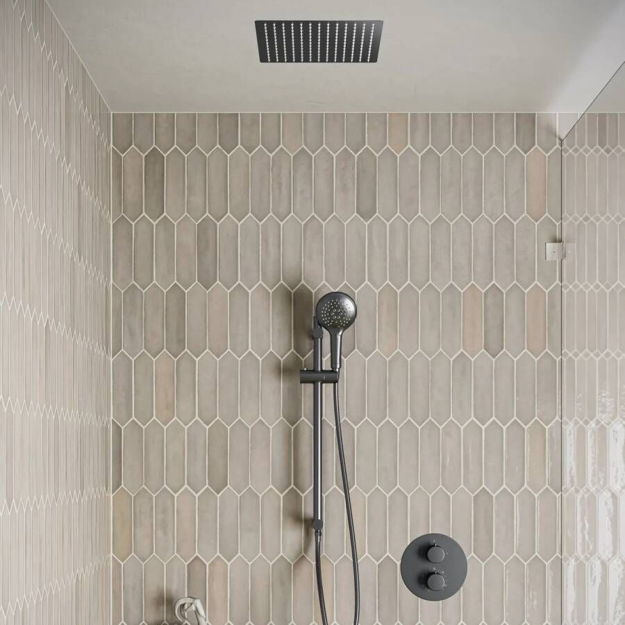 Saniclear Cube inbouw regendouche rond met inbouw douchekop 30x30cm glijstang en 2 standen handdouche verouderd ijzer gunmetal