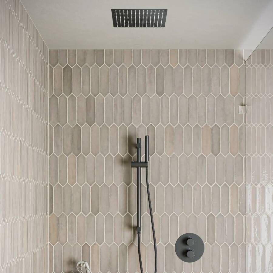 Saniclear Cube inbouw regendouche rond met inbouw douchekop 30x30cm glijstang en staafhanddouche zwart mat