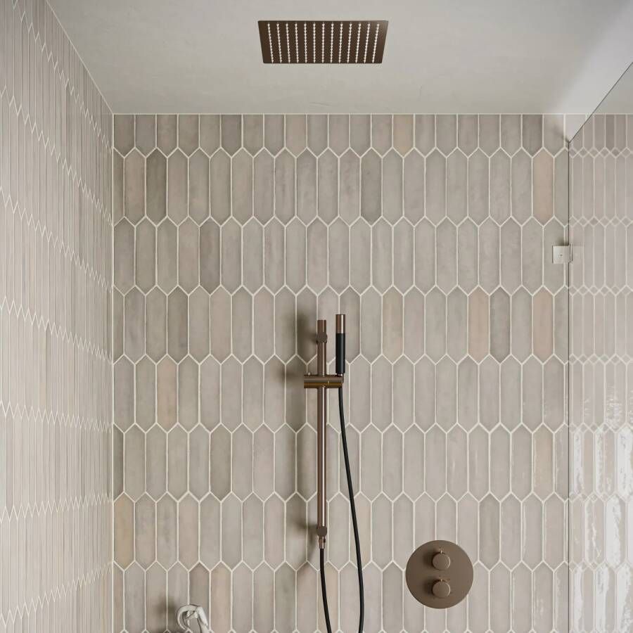Saniclear Cube Pro inbouw regendouche rond met inbouw douchekop 30x30cm glijstang en staafhanddouche verouderd messing