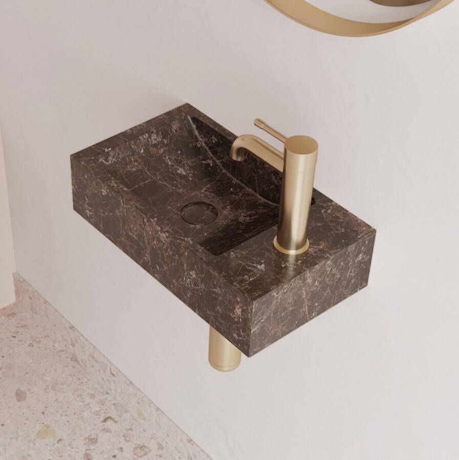 Saniclear Dark Emperador fontein met kraangat rechts 39x22x10cm