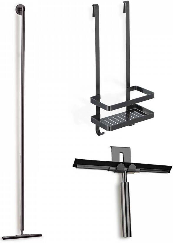 Saniclear Iron douche accessoiresset met wissers en shampoohouder verouderd ijzer gunmetal