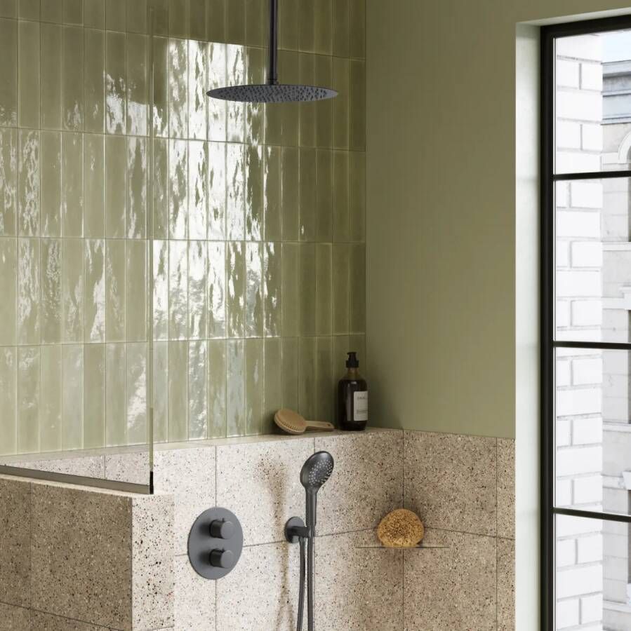 Saniclear Iron inbouw regendouche rond met 20cm hoofddouche plafondarm en 2 standen handdouche verouderd ijzer gunmetal