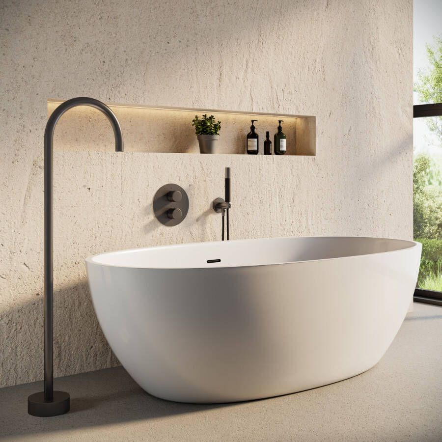 Saniclear Iron Pro inbouw badkraan rond met vrijstaande uitloop verouderd ijzer gunmetal