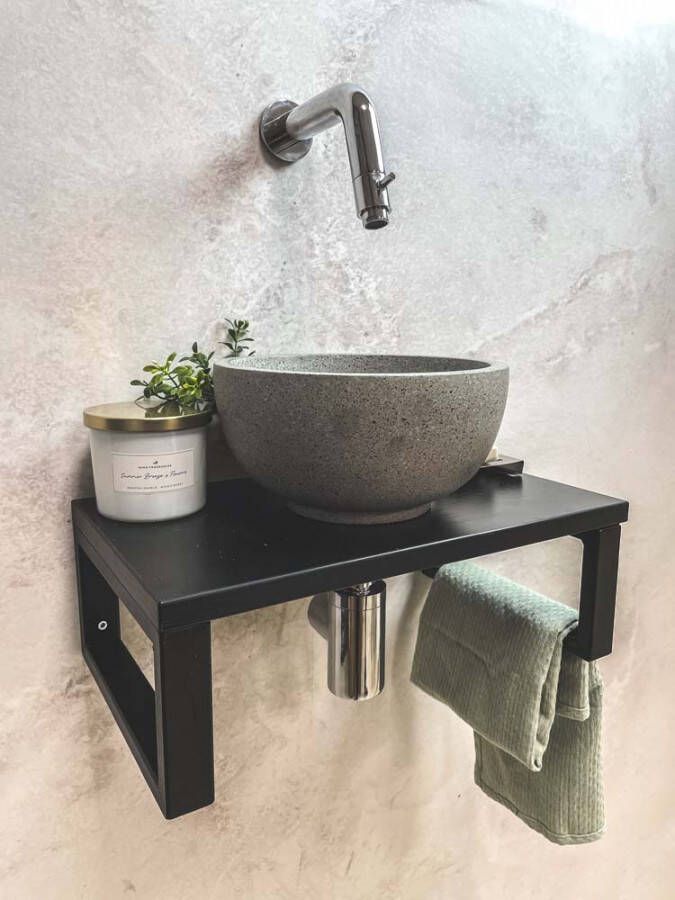 Saniclear Lovi fonteinset met grijze waskom en chromen kraan voor in het toilet