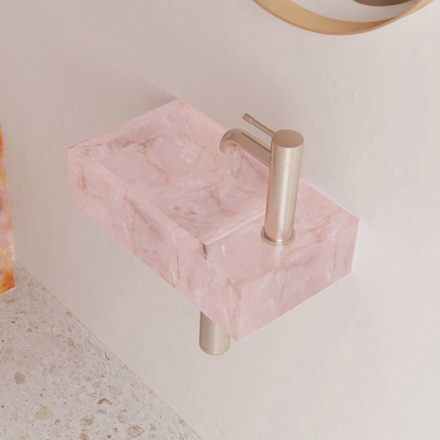 Saniclear Pink Onyx fontein met kraangat rechts 39x22x10cm