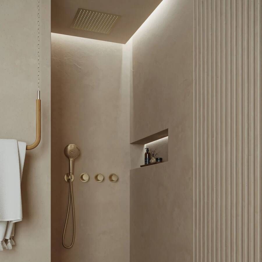 Saniclear Plus inbouw regendouche met inbouw douchekop 30x30cm en 2 standen handdouche geborsteld messing mat goud