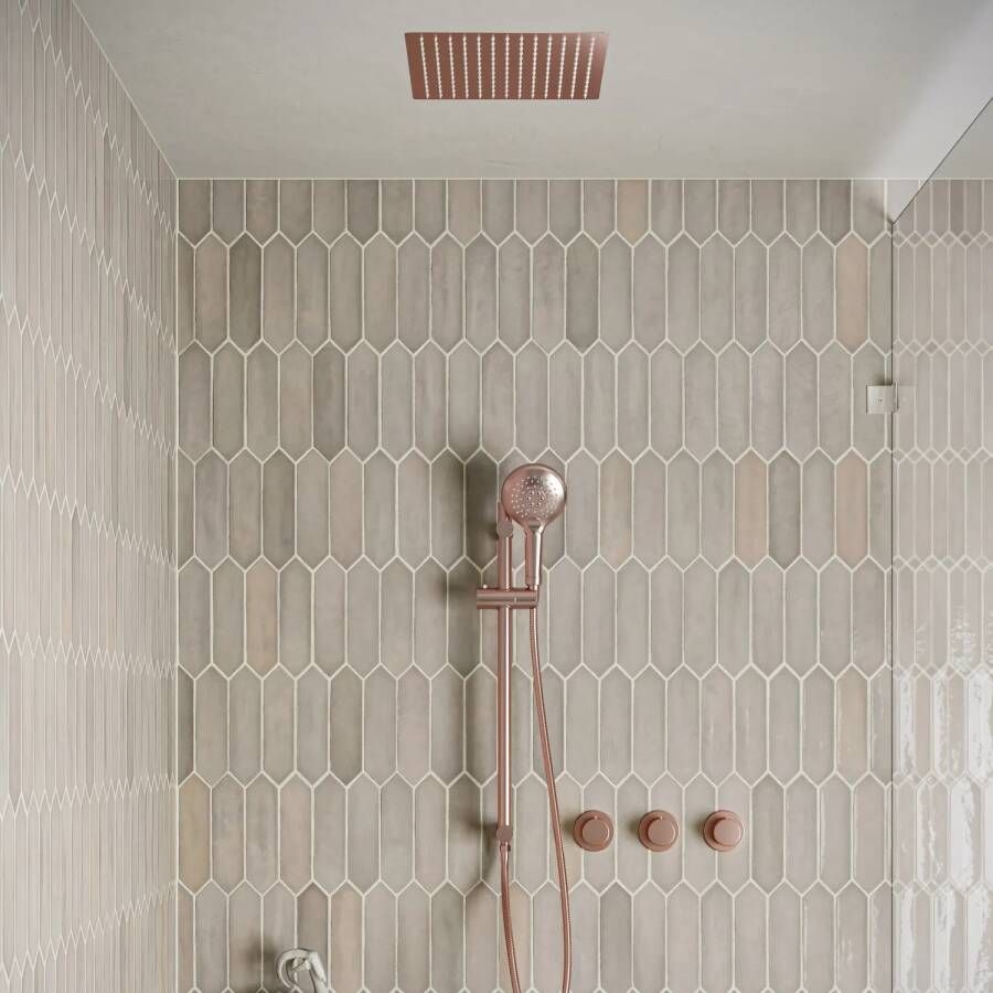 Saniclear Plus inbouw regendouche met inbouw douchekop 30x30cm glijstang en 2 standen handdouche geborsteld koper