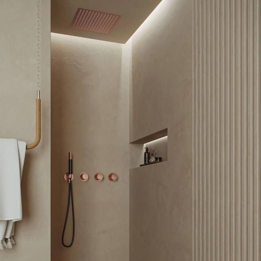 Saniclear Plus Pro inbouw regendouche met inbouw douchekop 30x30cm en staafhanddouche geborsteld koper