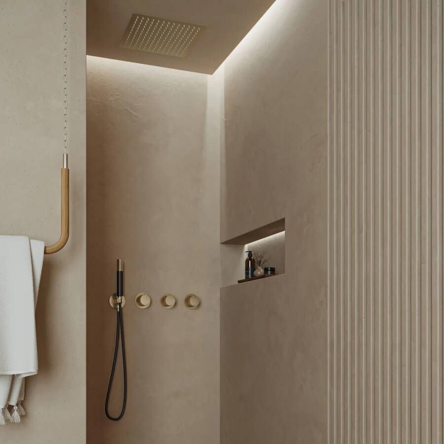 Saniclear Plus Pro inbouw regendouche met inbouw douchekop 30x30cm en staafhanddouche geborsteld messing mat goud