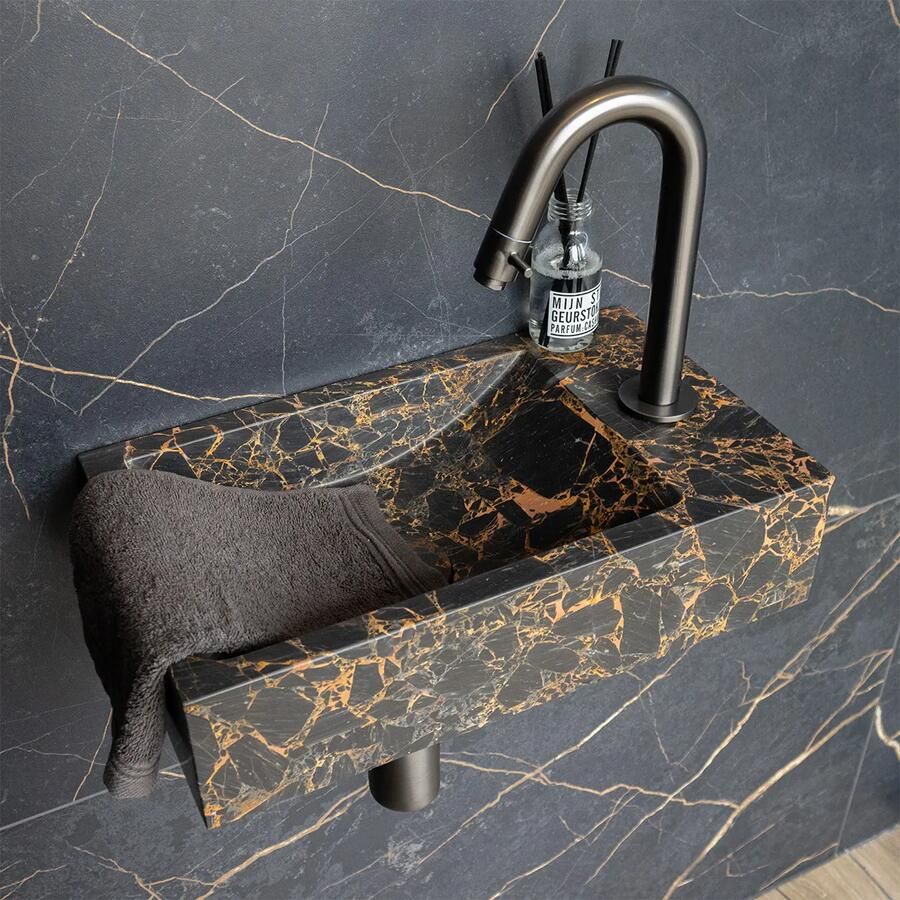 Saniclear Athens Portoro Gold fonteinset met gebogen kraan in gunmetal