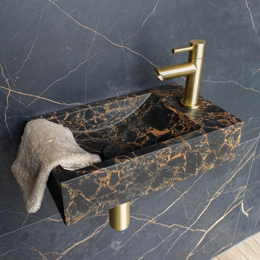 Saniclear Athens Portoro Gold fonteinset met rechte kraan in geborsteld messing